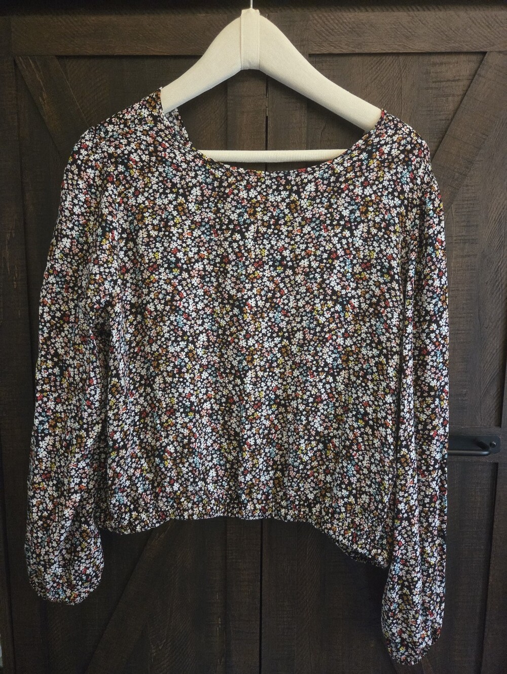 LOFT Black Floral Long-Sleeve Top